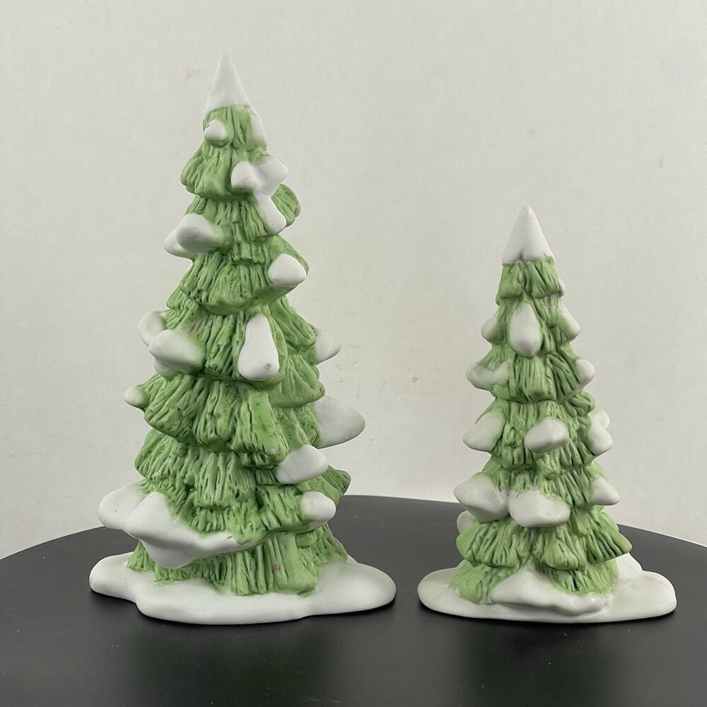 Dept 56 Heritage Village Accessories 2 Snow Capped Trees Made In Taiwan